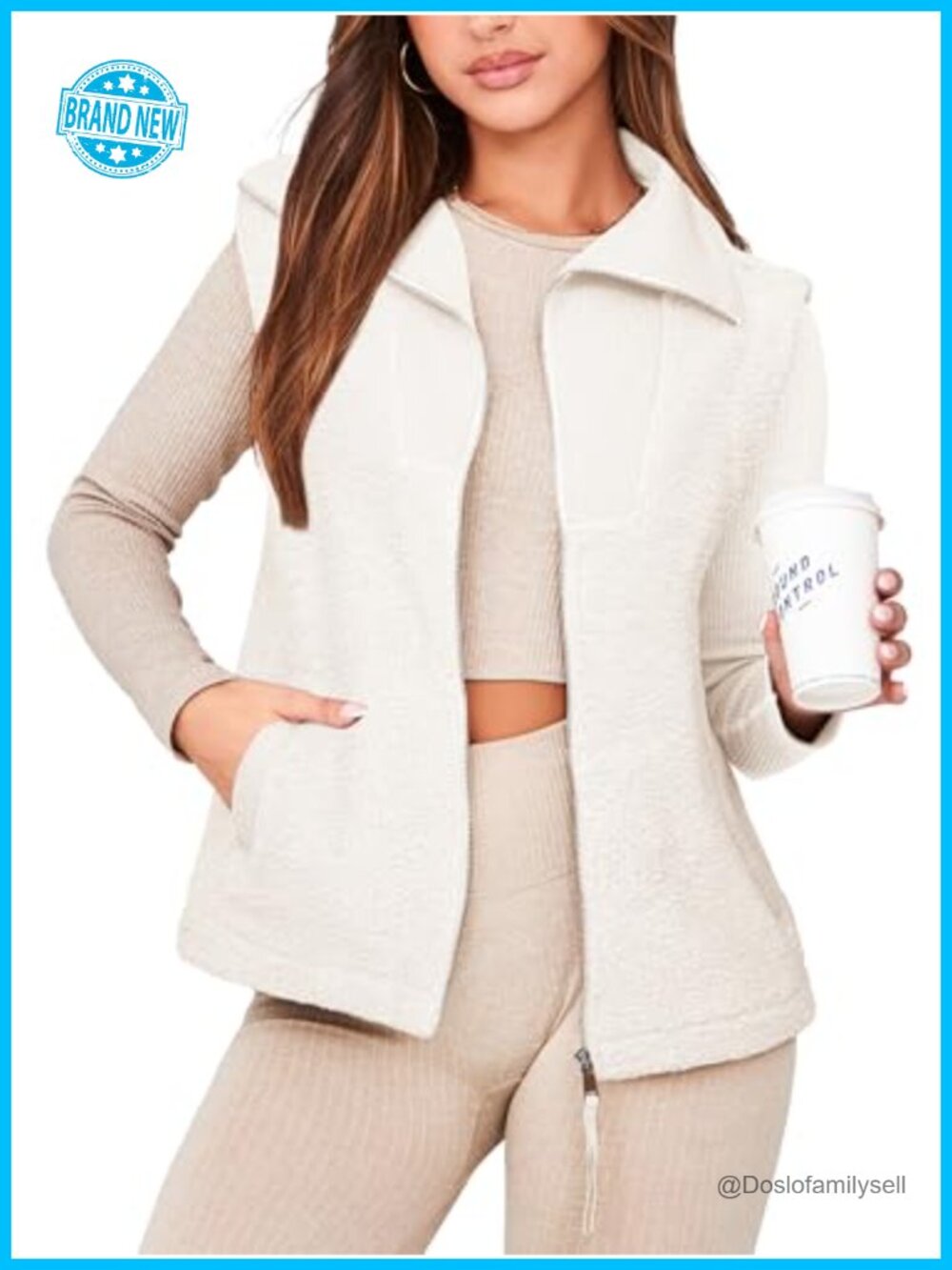 Fleece Vest Sleeveless Fuzzy Zip Up Sherpa Jacket with Pockets